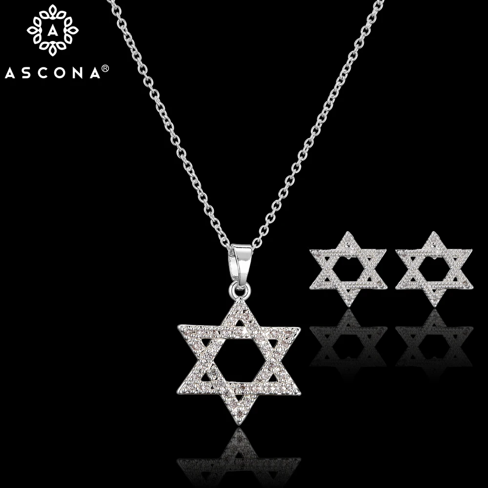 

Ascona Copper Six-Pointed Star Cubic Zirconia Pendant Women's Necklace Earring Set For Temperament Women's Fashion Jewelry Set