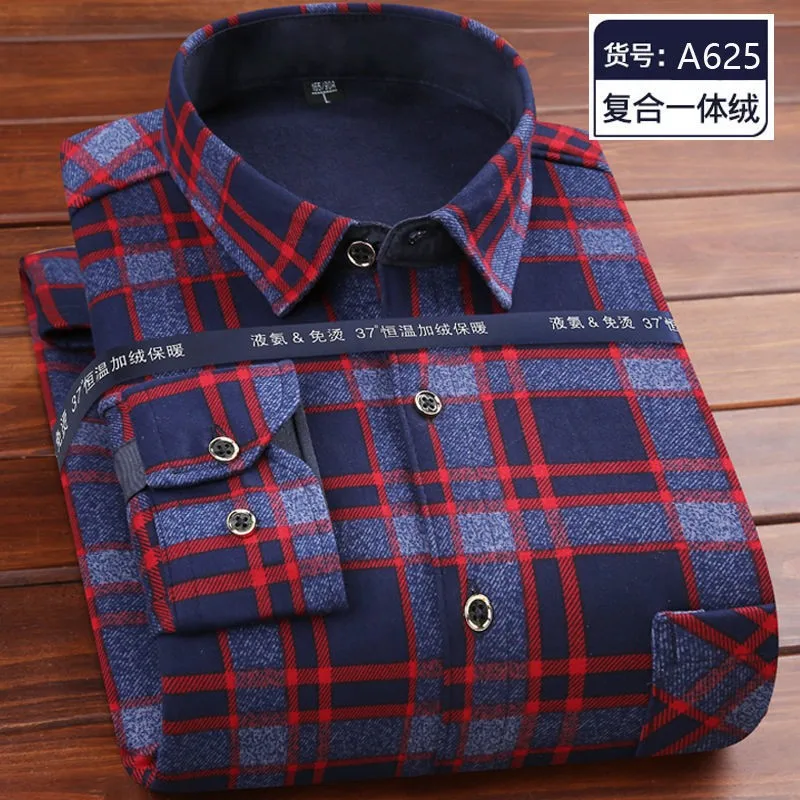 

2021 Brand Winter Mens Fashion Warm Long Sleeve Plaid Shirt Male Thick Fleece Lined Soft Business Casual Flannel Dress Shirts