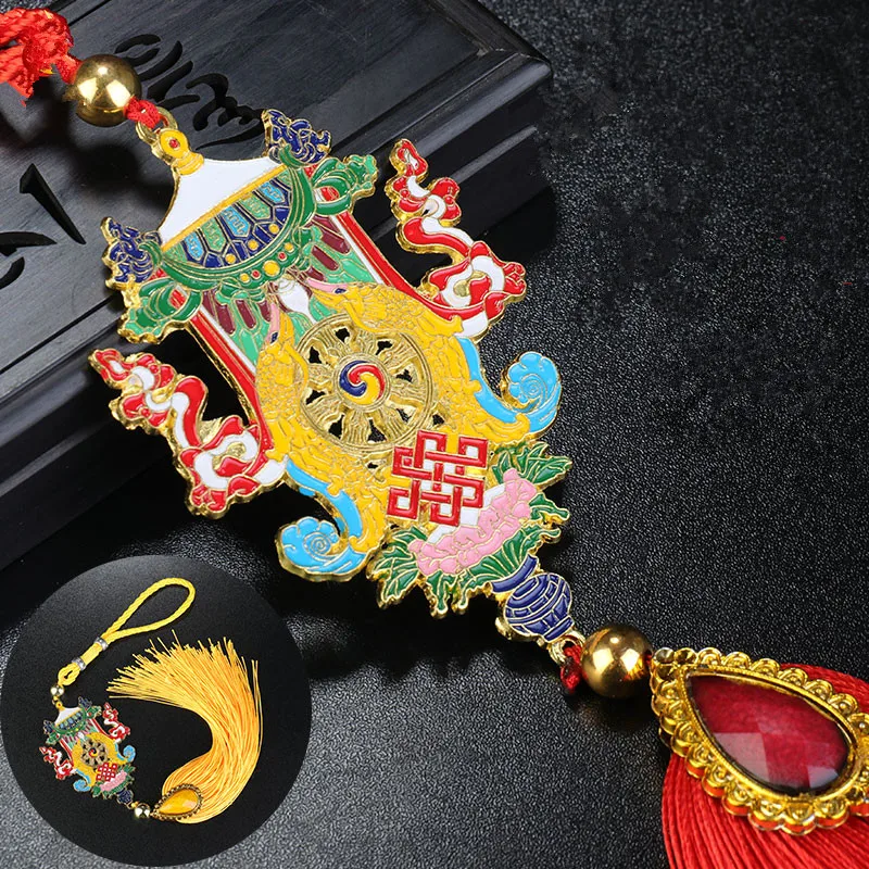Красный/желтый Восемь благоприятных тибетских металлических украшений для