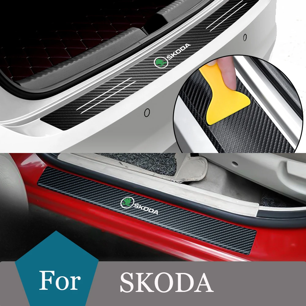 

Newest Car Door Sill Carbon Fiber Protector Decor Sticker For Skoda Octavia Rapid Fabia Superb Kodiaq Rear Bumper Trunk