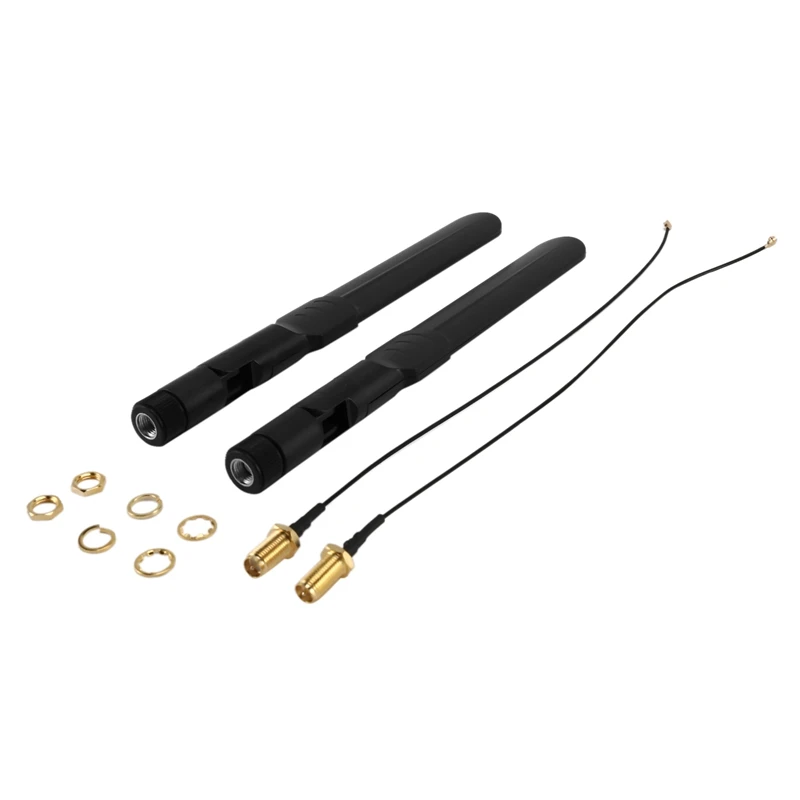 

Dual Band WiFi 2.4GHz 5GHz 5.8GHz 8DBi RP-SMA Male Antenna & 20cm 8 Inch U.FL MHF4 to RP-SMA Female Pigtail Cable 2-Pack