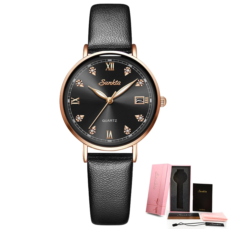 

SUNKTA Fashion Simple Women Watches Ladies Top Brand Luxury Leather Calendar Sport Quartz Watch Womens Waterproof Bracelet Watch