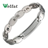 wollet jewelry silver or rose gold color stainless steel bracelet for women men two one row cz stone germanium hematite health