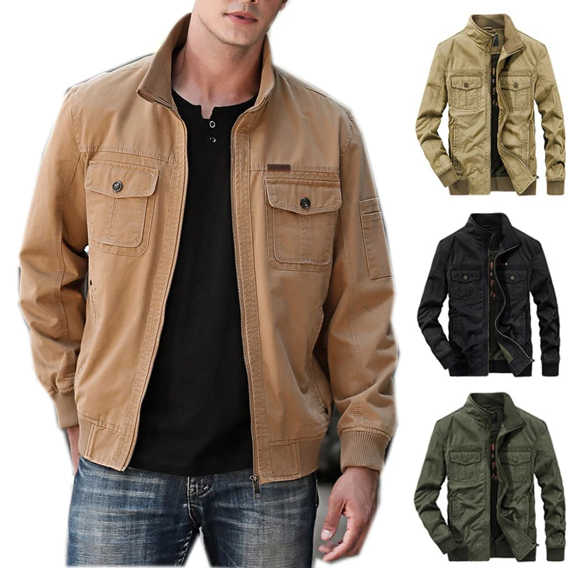 

2019 New fashion men cotton jacket long sleeves stand collar outdoor outfit spring autumn casual outwear blouse tops plus size4X