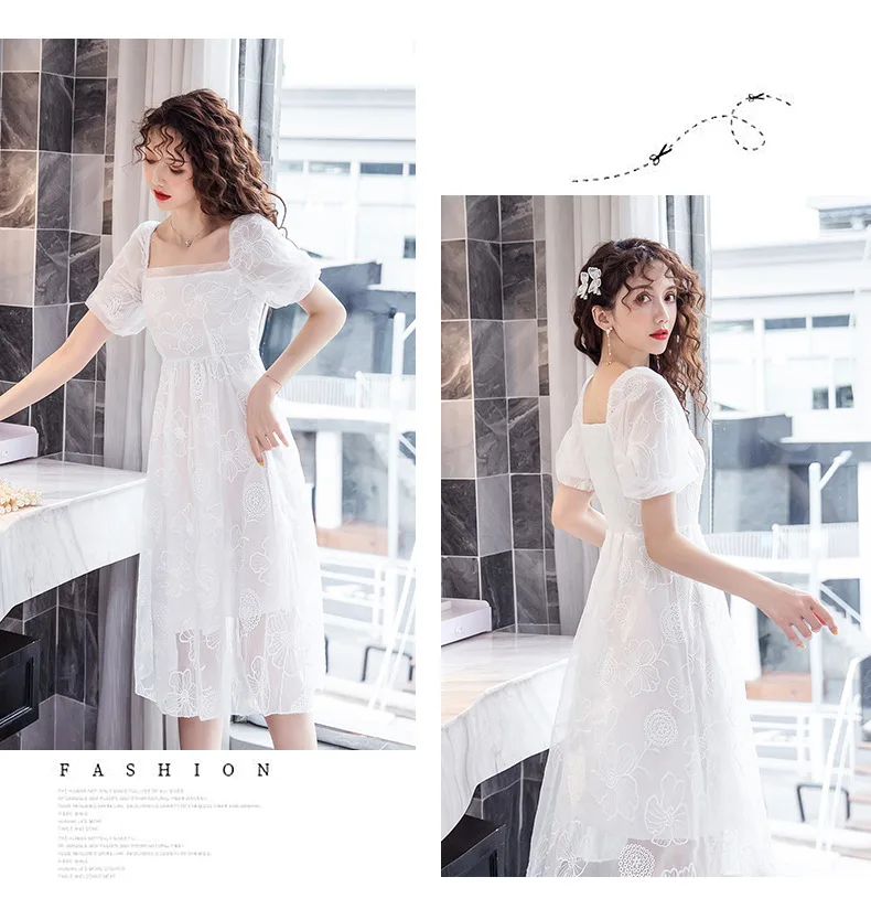 

Elegant White Mesh Cocktail Party Dress Women Summer Knee Length Vintage Floral Embroidered Lace Plus Size Dress Female Vestidos