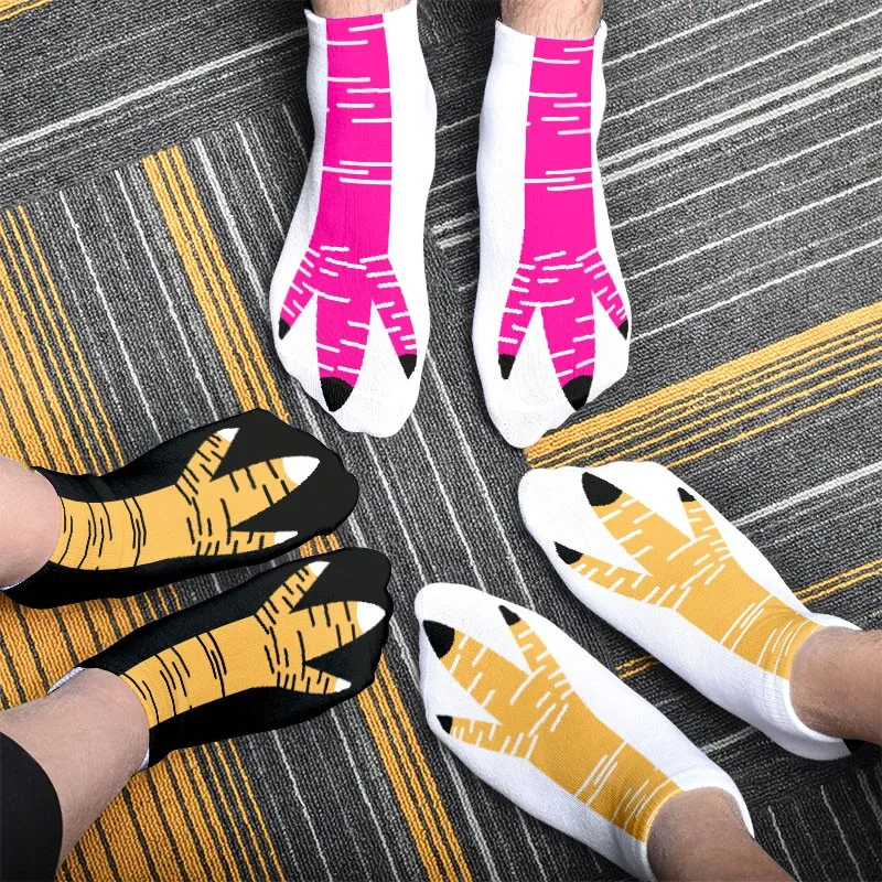 3D Print Funny Chicken Foot Claw Socks Women Ankle Cartoon Ainimals Happy Socks Creative Ladies Toe Feet Cosplay Short Socks