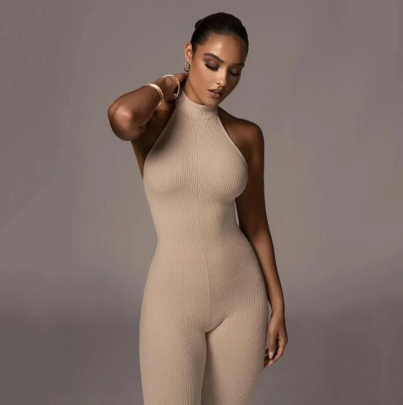 

Cultiseed Women Sexy Halter Neck Backless Sleeveless Vest Jumpsuits Female New Fashion Solid Color Slim Hip Long Pants Rompers