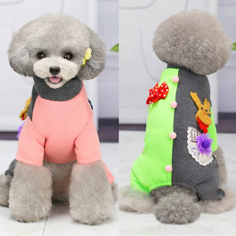 

Christmas Dog Jumpsuit Winter Warm Pet Dog Clothes Patch-work Elk Bowknot Chihuahua Coat Bodysuit Clothing For Small Large Dog