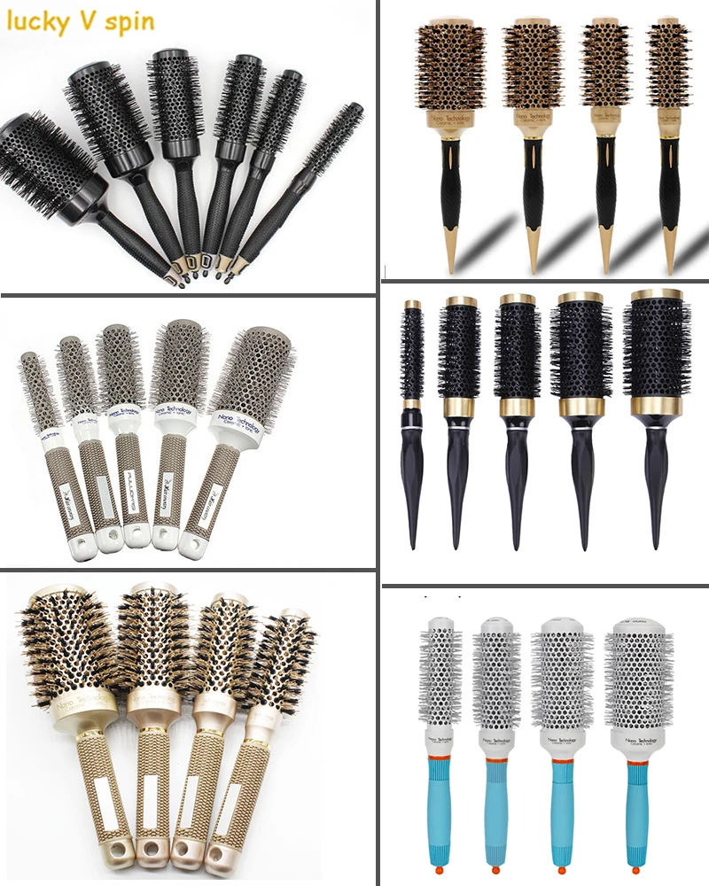 

Hot Selling 4 set differen Durable Ceramic Iron aluminium tube gold Round Comb Hair Dressing Brush Salon Styling Barrel