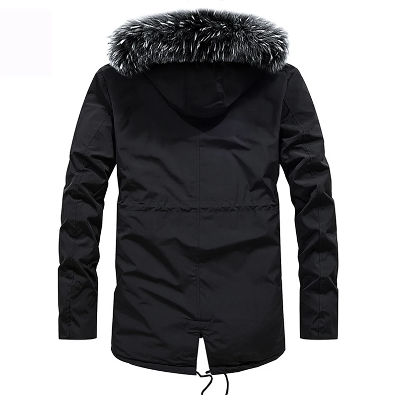 

Men's Winter Parka Polyester Hooded Overcoat with Detachable Hood Thick Mid-Length Coat Windproof Outer Garment d88