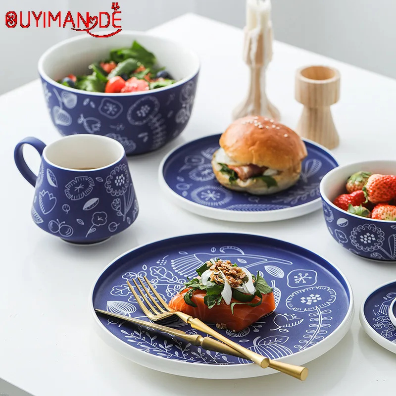 Ручная роспись мультфильм керамика миска для супа тарелка ужина кружка вкуса