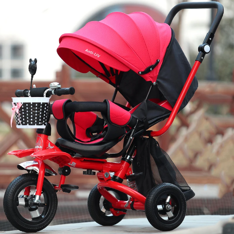 3 In 1 Baby Tricycle Bike Flat Lying Baby Carriage Stroller Trike Bicycle Adjustable Seat Child Umbrella Stroller Pram Pushchair