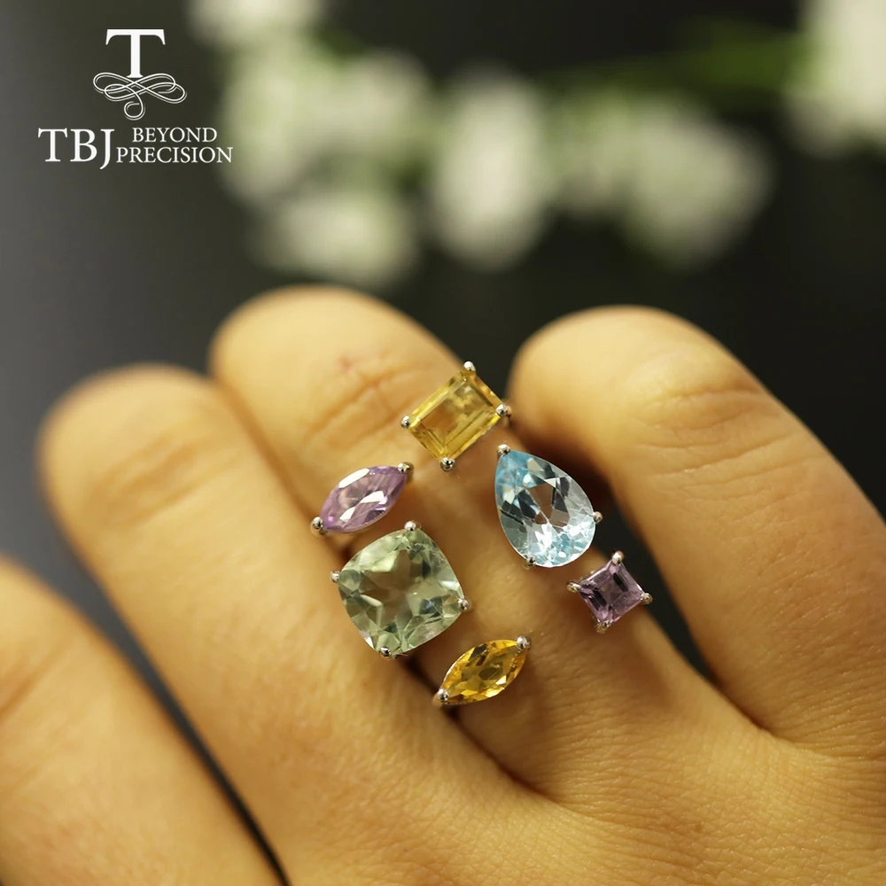 Tbj, 8ct микс разноцветное кольцо с натуральным драгоценным камнем, Настоящее серебро 925 пробы, хорошее ювелирное изделие, модный дизайн для женщин, жены, леди, лучший подарок