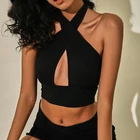 Женский укороченный топ на бретельках, летний пикантный топ с перекрестными лямками спереди и вырезом на шее, топы без рукавов с открытой спиной и запахом, женская одежда, 2021