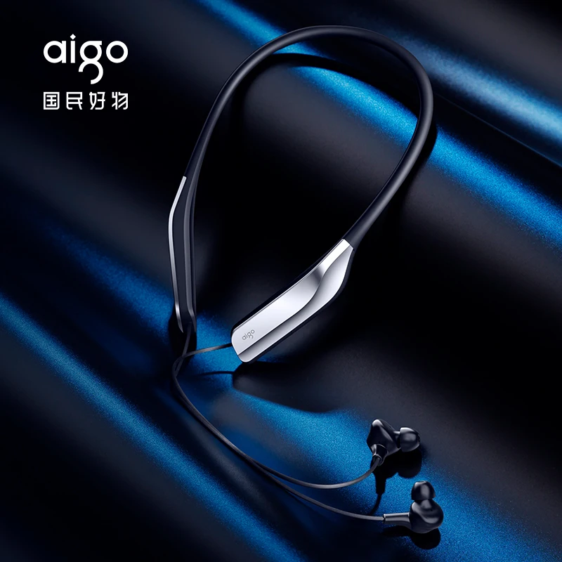 Беспроводные Bluetooth наушники Aigo MP3-602 с креплением на шею подключаемые карты памяти