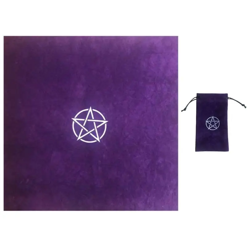 

Pentagrams Tarots Tablecloth with Bag Velvet Altar Cloth Pentacles Tarots Mat