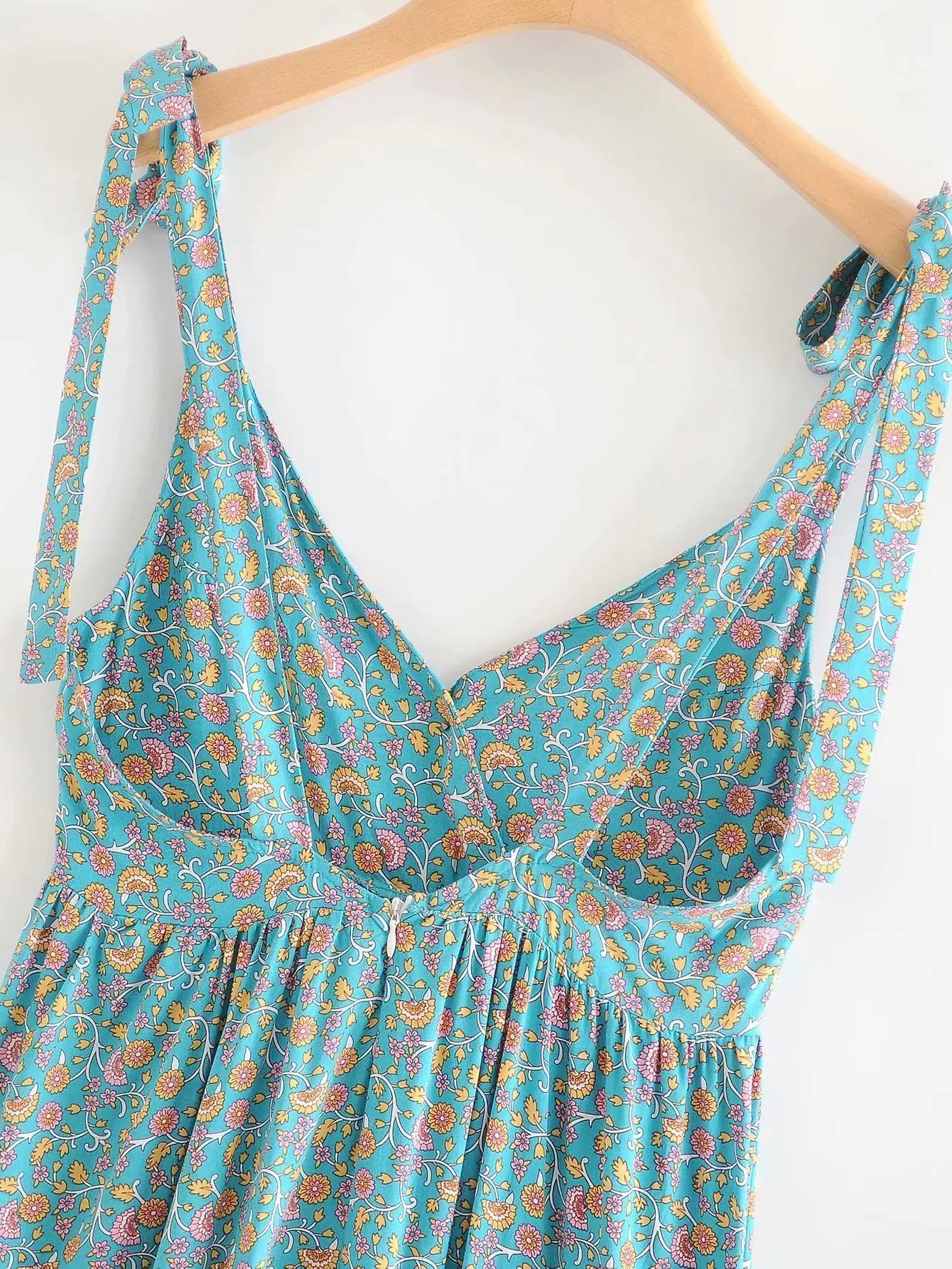 

Fashion V-neck Sling Women Positioning Printing Lace Dress Vintage Beach Vacation Chic Female Mini Dresses