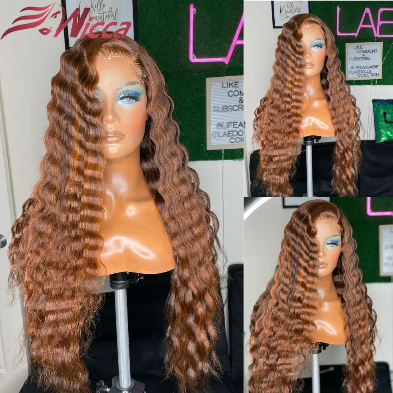 

Хайлайтер коричневый Омбре цветной 13x 4 кружевной передний парик из человеческих волос 180 плотность глубокая волна Remy 100% человеческие волос...