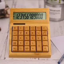Multifunctional Bamboo Electronic Calculator Counter 12 Digits Solar & Battery Dual Powered for Home Office School Retail Store