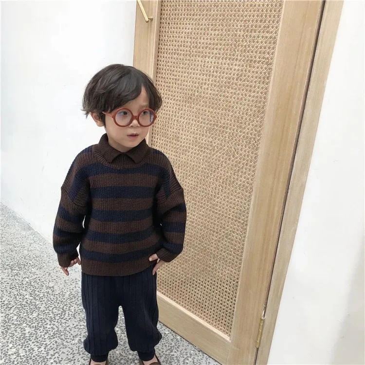 

Autumn Winter New Kids Sweaters Baby Clothes Boys and Girls Striped Sweaters Pullovers Kids Knitting Cardigan Tops