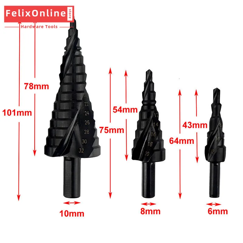 

3PCS/SET 4-12 4-20 4-32MM HSS Cobalt Step Drill Bit Nitrogen High Speed Steel Spiral For Metal Cone Triangle Shank Hole