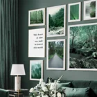 Зеленый лес, озеро, дорога, пальмовый лист, цитаты, настенная живопись, холст, скандинавские плакаты и принты, настенные картины для декора гостиной