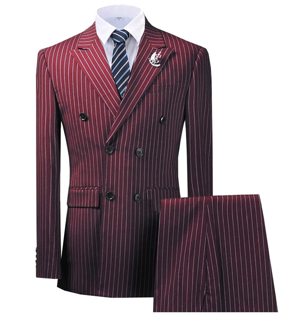 Black Double Breasted Striped Suit Men's Suit 3 Pieces Regular Fit Tuxedo Business Suit for Wedding Groom(Blazer+Vest+Pants)