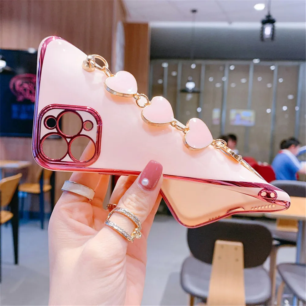 bling electroplated heart love bracelet wristband case for samsung a32 a13 03s 52 72 51 71 11 21s 31 12 70 50 10 30s a750 m31 51 free global shipping