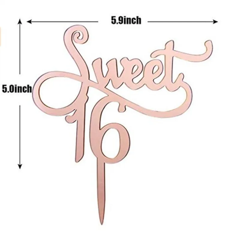 Зеркальный розовый Золотой Топпер для 16 го торта на день рождения девочек