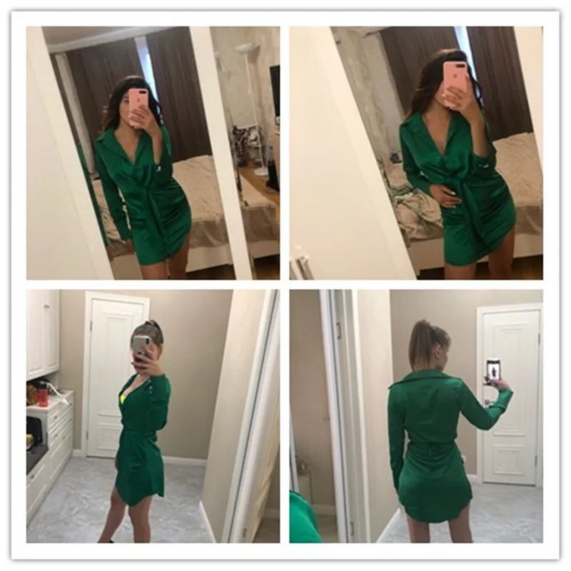 Платье женское атласное мягкое с V образным вырезом элегантное короткое офисное