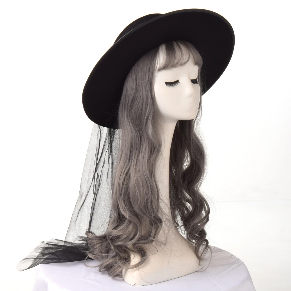 

Women Black Top Hat Veil Fedora Themed Party Hats