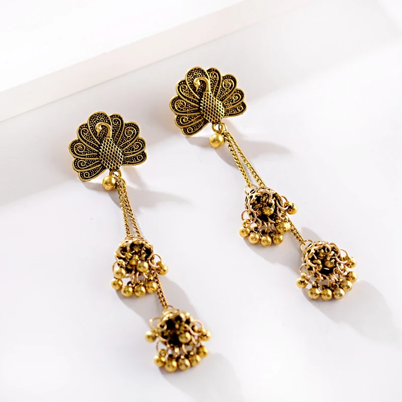 OIQUEI антикварные Jhumkas богемные этнические золотые Животные Резные Большие