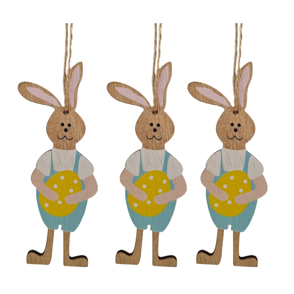 

Подвески в виде кролика для дома, милые поделки из дерева, 3 шт., праздничные украшения «сделай сам», пасхальные подвесные украшения