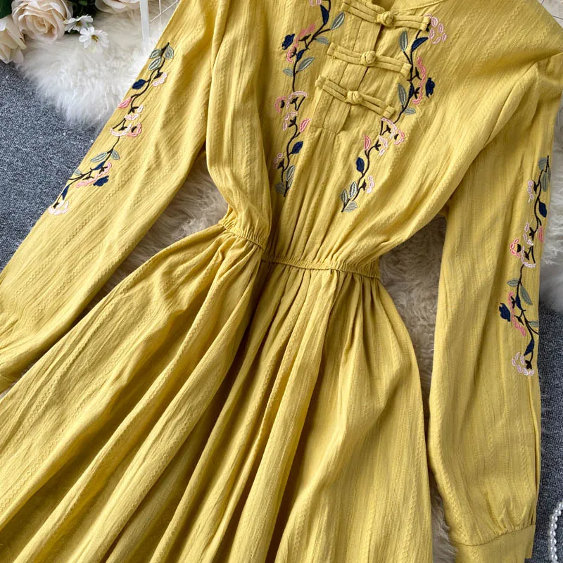 Женское винтажное платье СО СТОЯЩИМ ВОРОТНИКОМ SINGRAIN трапециевидной формы с