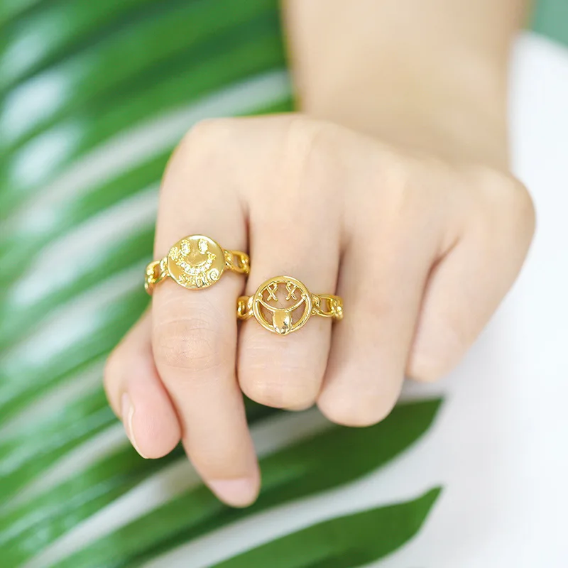 Кольца на палец с улыбающимся лицом модное регулируемое медное металлическое