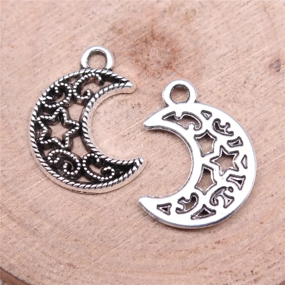 

Moon Star Charms For Jewelry Making Findings Handmade DIY Craft 20pcs Antique Silver Color 19x14mm