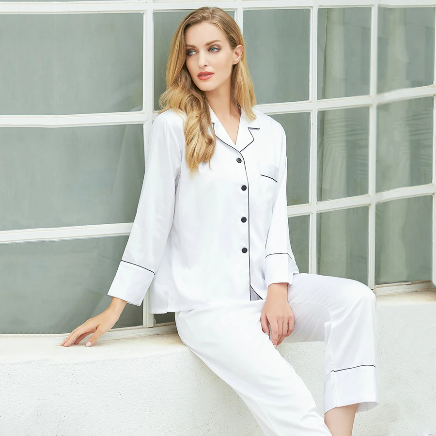 

Matte Satin Long Pyjamas Set Silky Summer Lounge Wear Ladies Pajamas Pyjamas Silk Pajamas 2020 new sleepwear womens pajama set