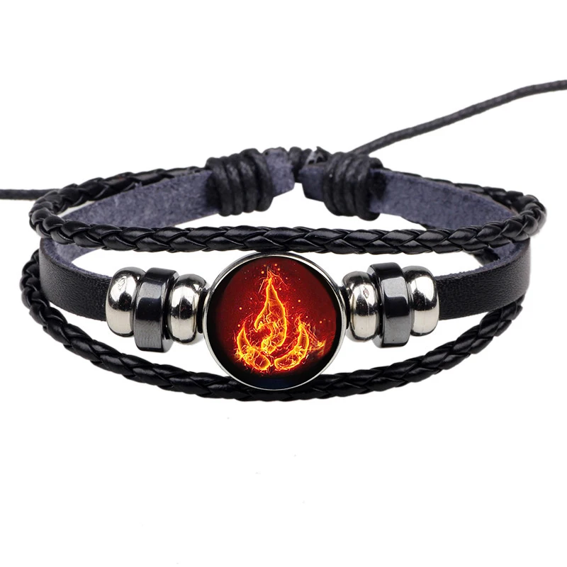 Avatar: The Last Airbender Fire Nation Logo Black Leather Bracelet Anime Jewelry Aang Prince Zuko Cosplay Accessories|Гибкие браслеты|