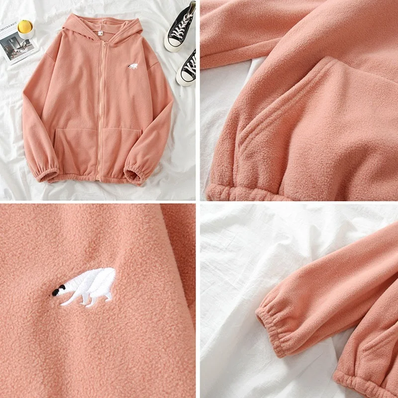 

Oversize M-3XL Jackets Women Harajuku Chic Hooded College BF Lovely Couple Coat Autumn All-match Embroidery Teens Outwear Trendy