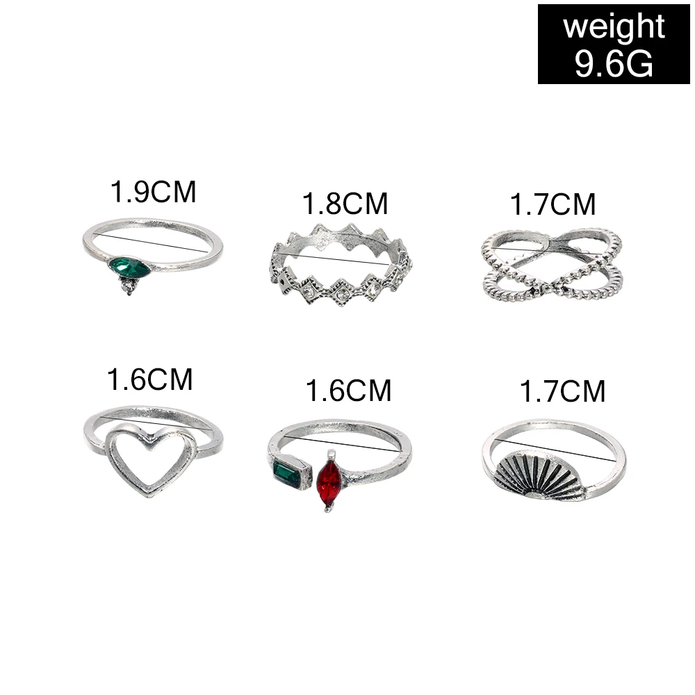 6 шт./партия женское сердце в виде ракушки Корона Boho набор колец с кристаллами