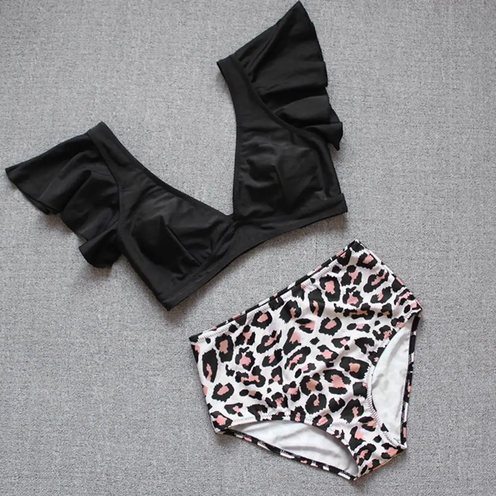 

2020 Swimsuit Women Leopard Swimwear High Waist Bikini Ruffle Bikini Set Push Up Bathing Suit Print Beach wear Summer Biquini