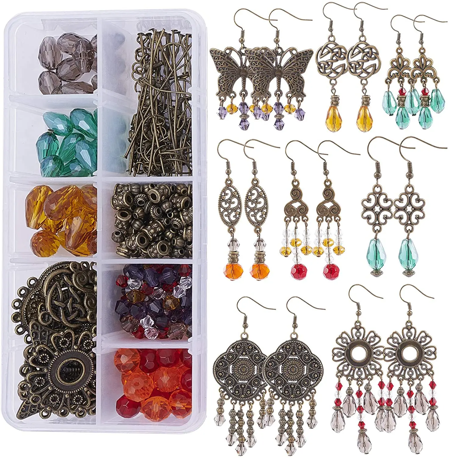 

1 Box 8 Pairs Vintage Earrings Set DIY Jewellry Making Kit 8 Antique Bronze Tibetan Style Alloy Chandelier Component Links