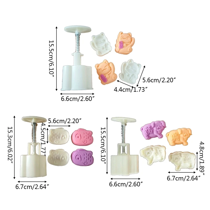

Mooncake Mold 50g Cookie Cutter with Cartoon Animal Stamps Green Bean Pastry DIY