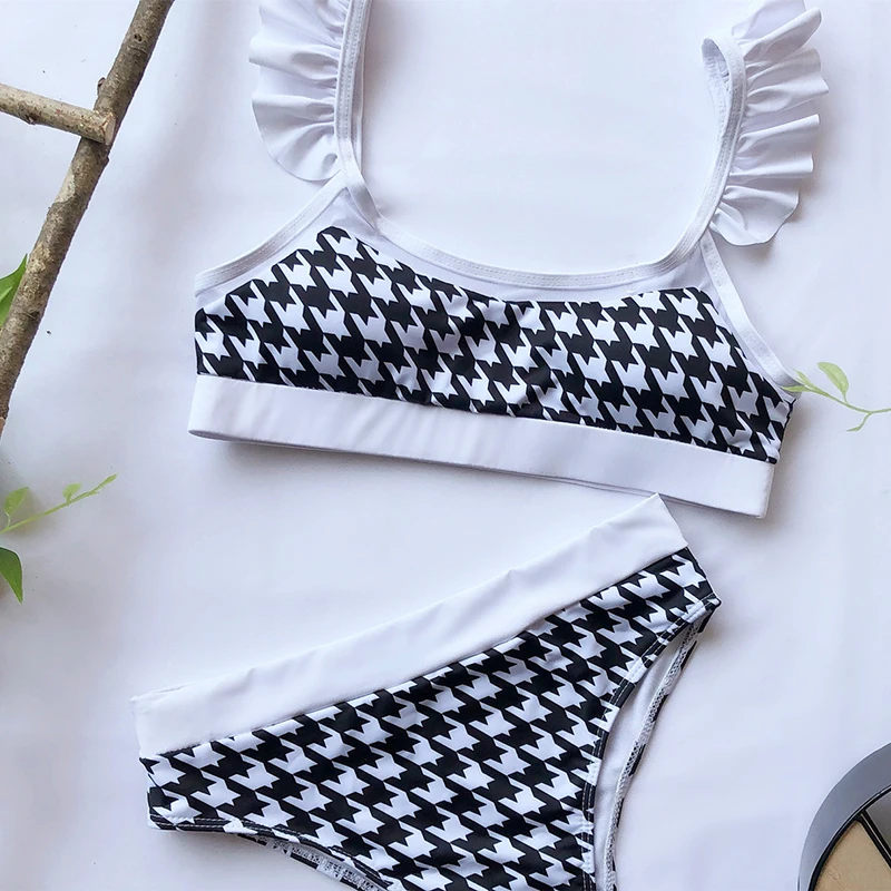 Женский комплект бикини с высокой талией и рюшами 2020 новый купальный костюм пуш