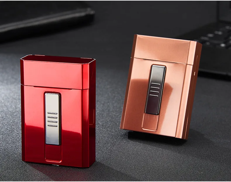Новинка 1 шт. металлический чехол для сигарет с электрической зажигалкой USB