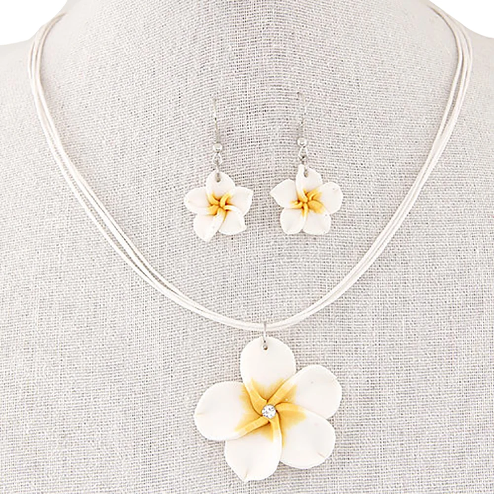 Мода Гавайский цветок плюмерии Висячие Крючки серьги Многослойные Воск Веревка