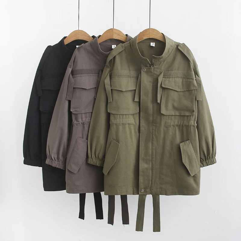 Windbreaker Female 2020 Spring Autumn Long Jacket Ladies BF Casual Loose Tooling Outerwear Black Green Plus Size 4XL Coat | Женская