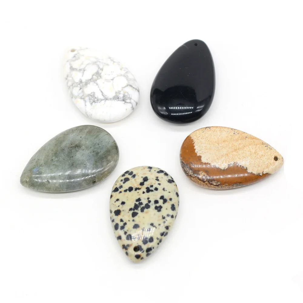 

Natural Stone Pendant Waterdrop Howlite Black Agates Flash Labradorite Picture Stone Charms for Jewelry Making Necklace Bracelet