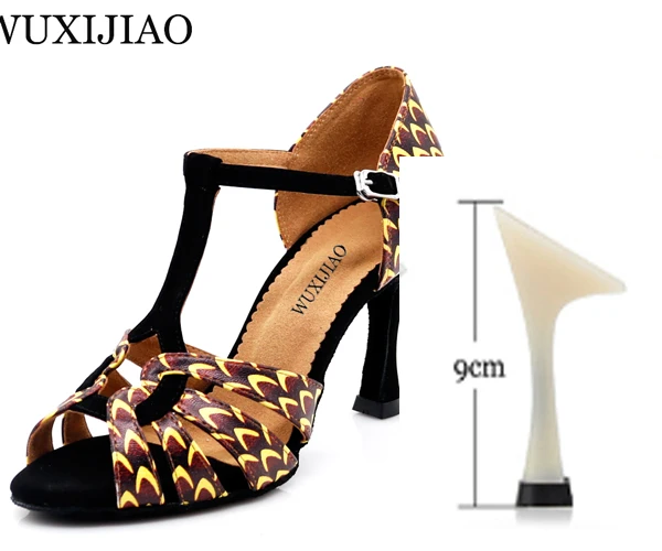 heel 9cm WUXIJIAO/Новинка; женские танцевальные туфли с принтом; латинский танец сальсы; Обувь для бальных танцев; женская обувь; 9 см - Цвет: heel 9cm