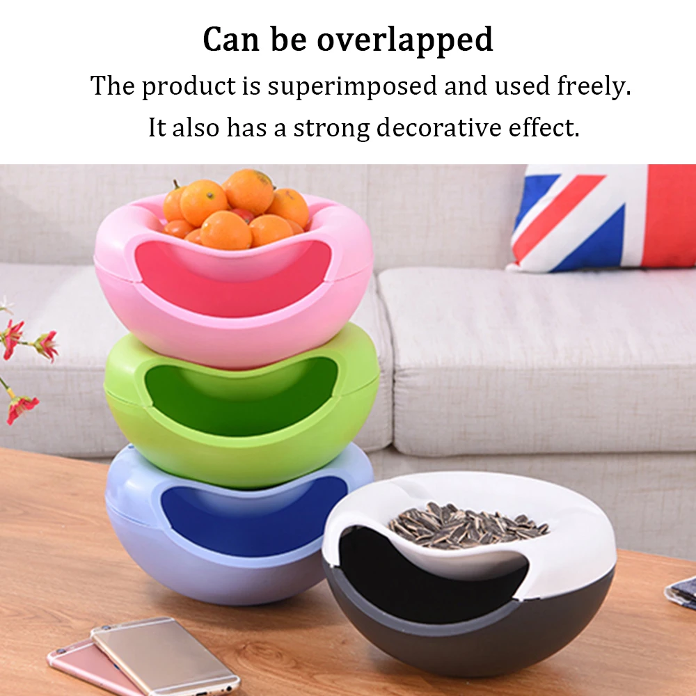 

1 PCS Creative Cuisine Home Gadgets Lazy Snack Bowl Double Layers Snack Storage Box Lazy Fruit Plate Bowl Kitchen Accessories